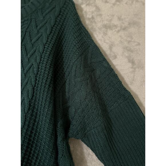 Natural Reflection Cable Knit Sweater Green Womens Size L Pullover Side Slits - Picture 7 of 9